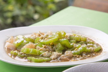 Stir fried bitter gourd with egg.
