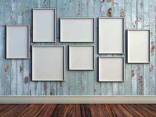 mock up poster frame in rustic interior background. picture frame composition concept. 3D rendering illustration. interior