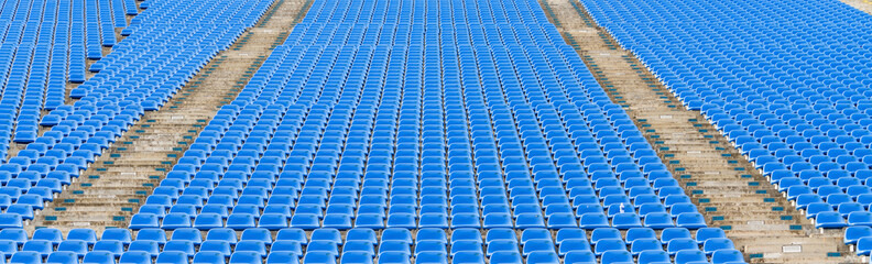Pattern empty dark blue plastic grandstand seats with number
