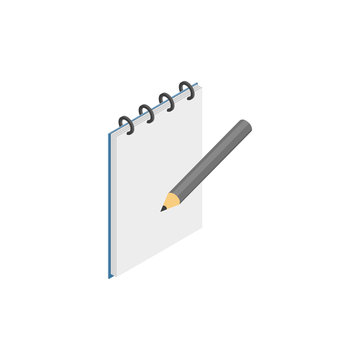 Sketchbook With Pencil Icon, Isometric 3d Style