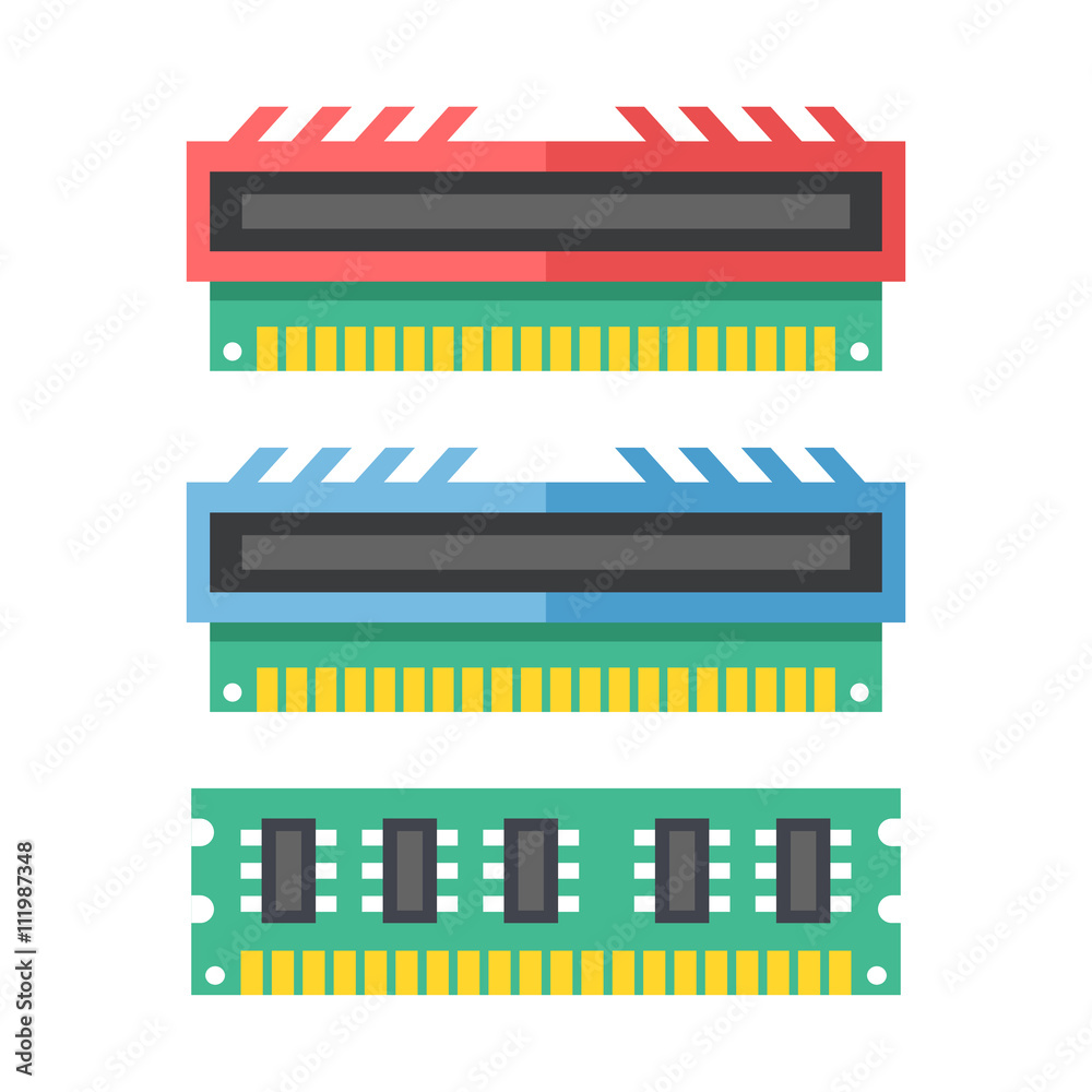 Poster vector random-access memory set. ram memory sticks, computer data storage set. vector illustration