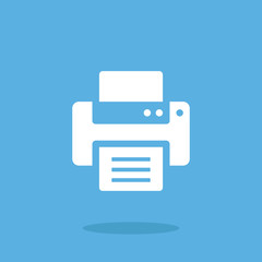 Vector printer icon. White printer icon