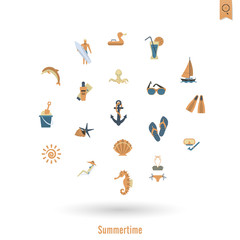 Summer and Beach Simple Flat Icons