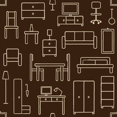 Fototapeta na wymiar Vector seamless pattern background with hand drawn home furniture outline icons 3