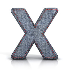 X letter, from Font of denim (jeans) fabric. 3d illustration isolated on white.