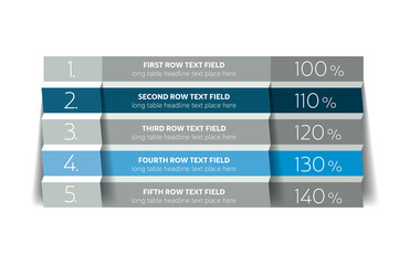 Table, schedule design template with 5 row. Vector banner.