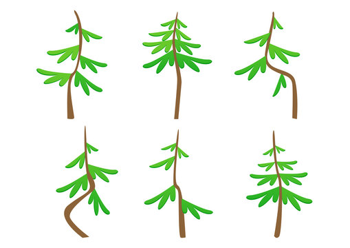 Set of abstract stylized trees spruce