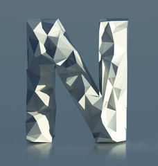 Rocky Font, Letter N, with cliff edges. Polygonal Alphabet. 3d illustration isolated