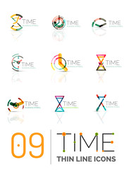 Geometric clock and time icon set