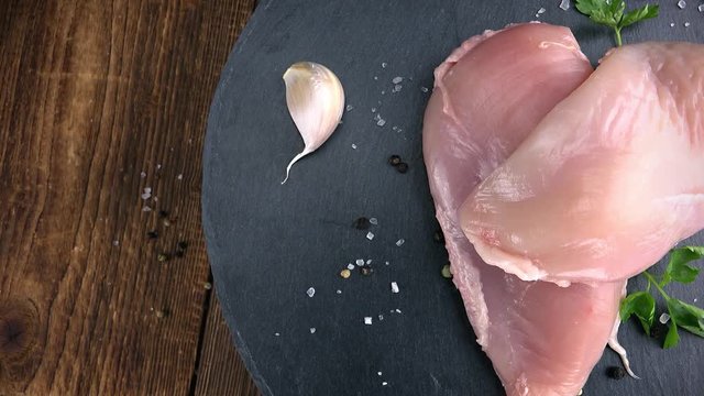 Raw Chicken Fillet as rotating not loopable 4K clip