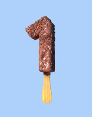Number One, 1. Chocolate Ice Cream Font Concept. 3d rendering isolated