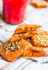 vegan biscuits with tomato juice and sunflower seeds, healthy de