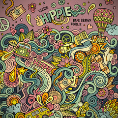 Cartoon hand-drawn doodles hippie illustration