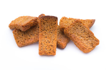 Bread croutons isolated on a white background.