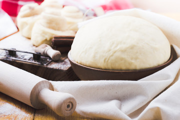 Homemade yeast dough after raising