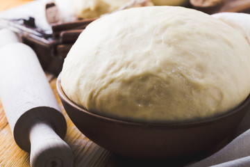 Homemade yeast dough after raising