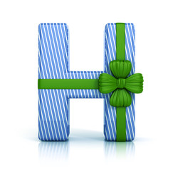 Colorful Letter H decorated with Ribbon isolated on white background. 3d render illustration