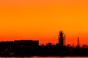 Fototapeta premium Temple of Maeklong silhouette.