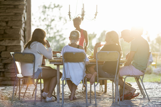 Family having meal together, Oland, Sweden