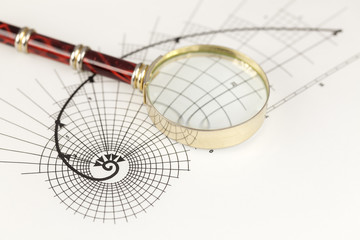 magnifying glass & drawing of the golden section