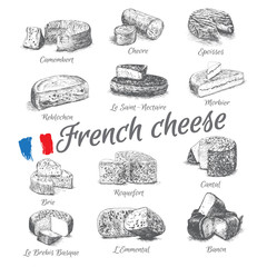 Vector illustrated Set #4 of French Cheese Menu. Illustrative sorts of cheese from France.
