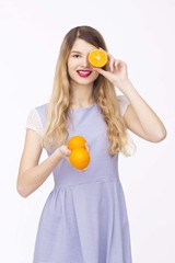 Happy woman with fruit