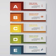 Design clean number banners template/graphic or website layout. 5 steps. Vector.