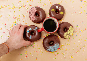 fresh donuts with coffee