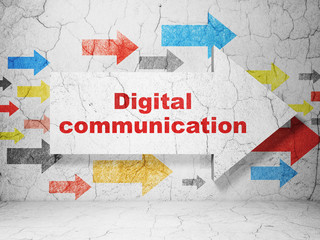 Information concept: arrow with Digital Communication on grunge wall background