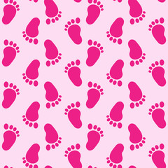 Fototapeta na wymiar Icono plano patrón con pisadas de bebé fondo rosa