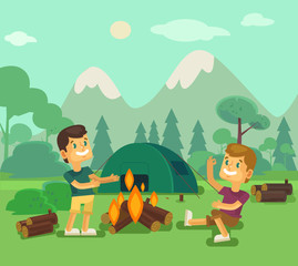 Camping. Vector flat cartoon illustration