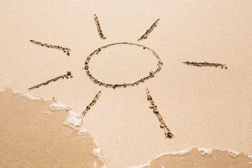 Sun pictured on the sand of coastline