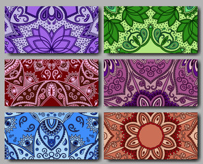 Card or invitation set in retro decoration style. Hand drawn background.
