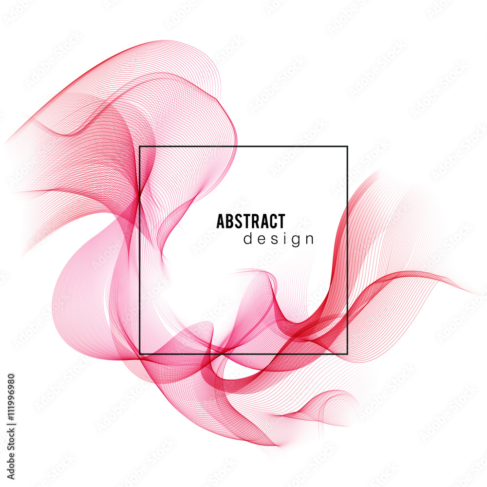 Poster Red abstract color wave. Vector smoke lines.