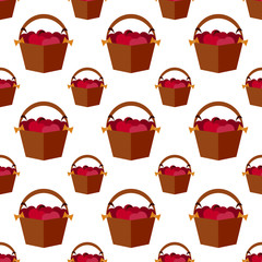 seamless pattern with apple basket on Thanksgiving Day. vector. flat