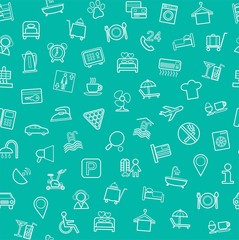 Hotel services, seamless background, green. 