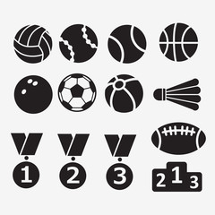 Fototapeta premium Set of icons for the theme sport, ball, medal, competition