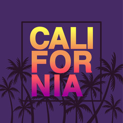 California gradient word on a night view palm trees background 