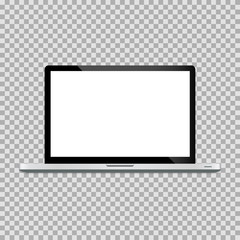 Realistic open laptop with blank screen isolated on white background. Vector illustration