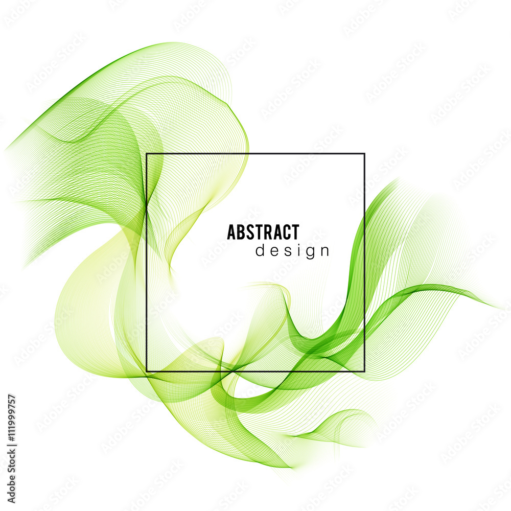 Poster green abstract color wave. vector smoke lines.