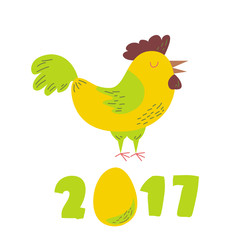 Cute cheerful Cockerel, the symbol of the new Chinese year 2017