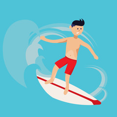 Cool surfer vector character in surf
