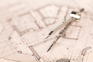 architecture blueprint -  house plan & compass