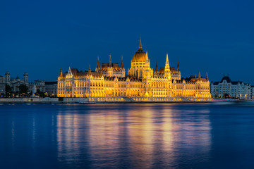 The Hungarian Parliament on the Danube River in Budapest Hungary