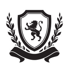 Coat of arms - shield with lion, laurel wreath and ribbon. - 112002319