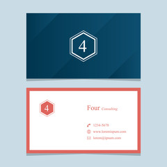 Logo number "4", with business card template. Vector graphic design elements for company logo.
