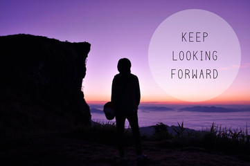 Inspirational quote on sunrise and sea of fog view