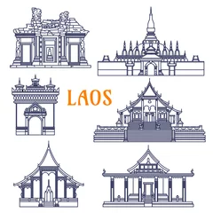 Fotobehang Laotian temples thin line icon for travel design  © Vector Tradition