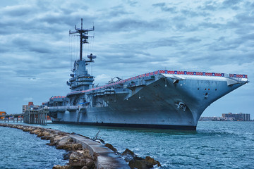 CORPUS CHRISTI, TEXAS, USA - SEPTEMBER 21, 2013:Aircraft carrier USS Lexington dockt in Corpus...
