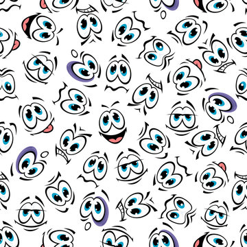 Seamless cartoon smiley faces characters pattern